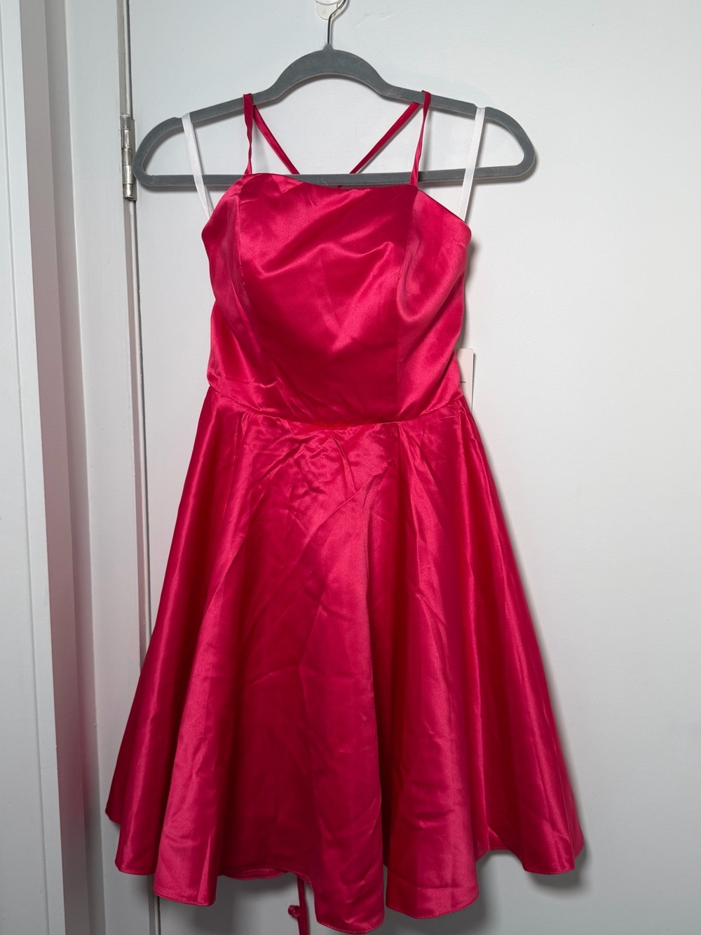 Women’s Hot Pink Satin Spaghetti-Strap Party Dress